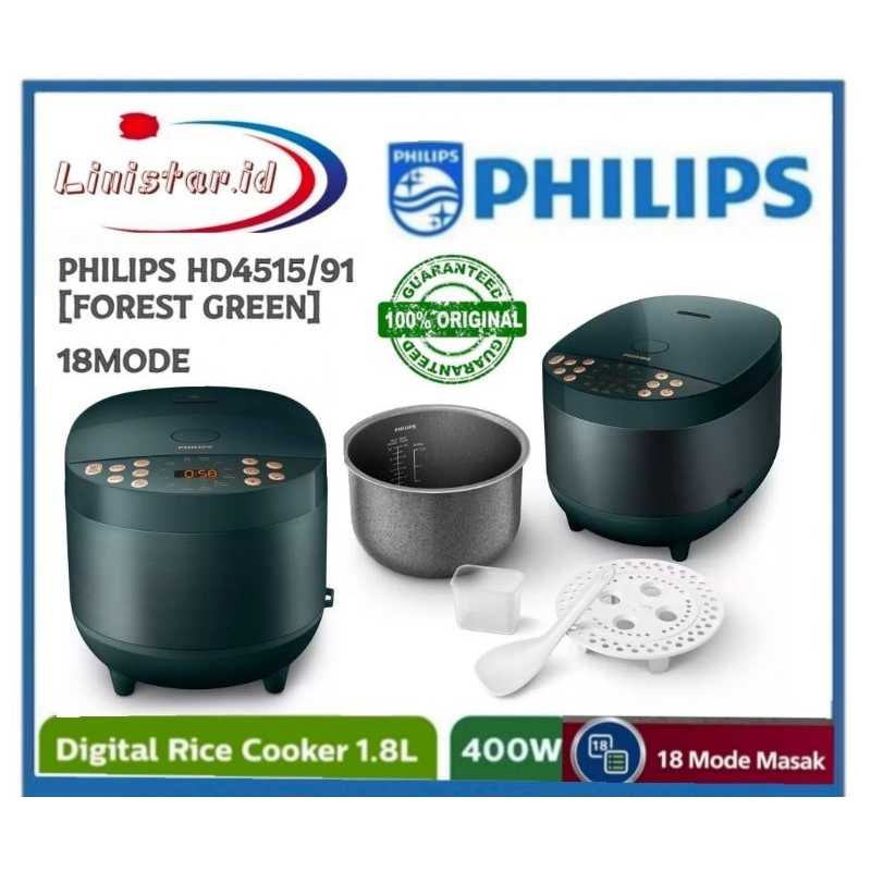 PHILIPS 4515/91 MAGIC COM DIGITAL 18 MENU FOREST GREEN/RICE COOKER PHILIPS 1,8liter GARANSI RESMI 2 