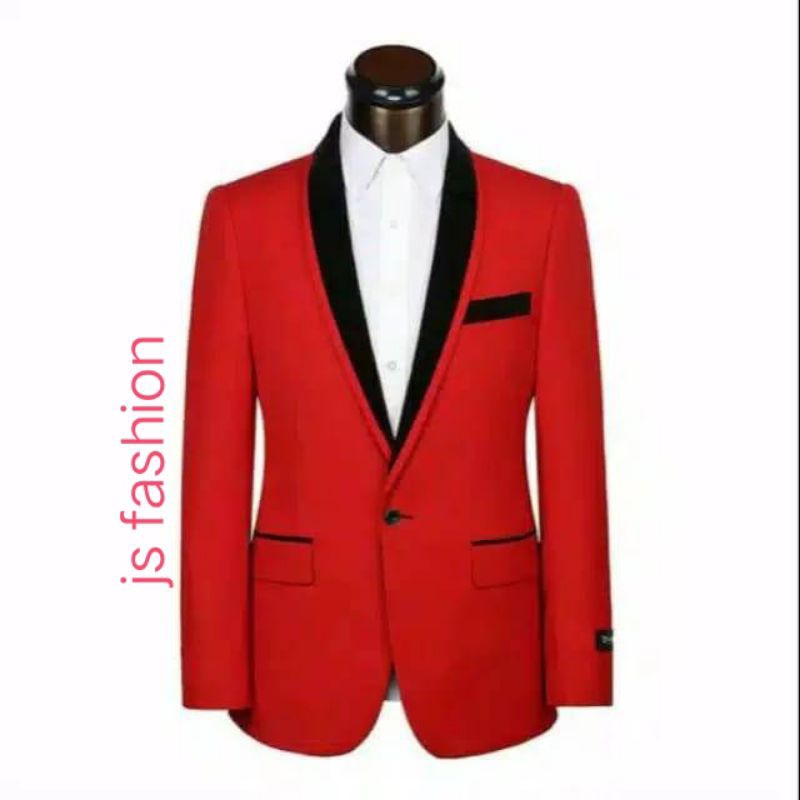 jas merah pria list hitam/jas pesta/jas blazer mc