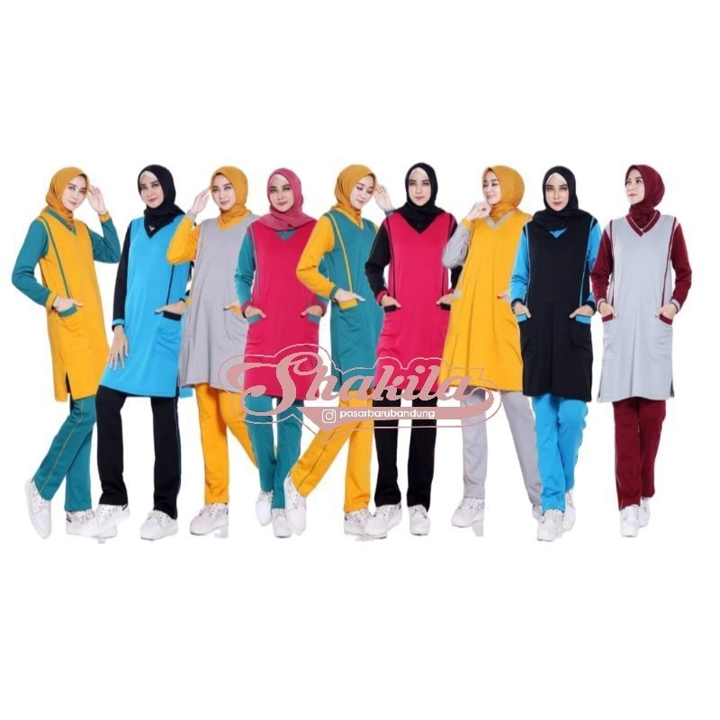 Baju Setelan Pakaian Tunik Wanita Muslim Olahraga Senam Panjang JUMBO Muslimah