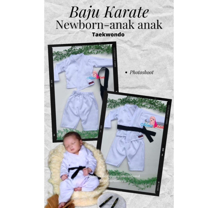 Baju Karate Anak-Anak 1 Set Baju Taekwondow Newborn Photoshoet Property Sabuk Hitam Bahan Katun Adem