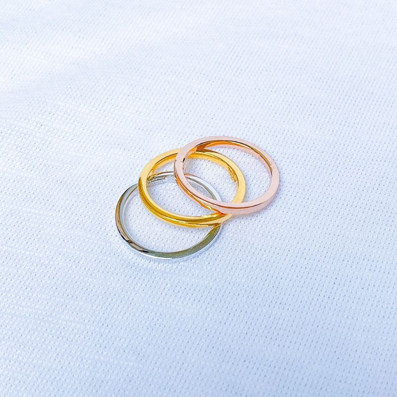 cincin titanium kombinasi 3 pcs anti luntur perhiasan wanita