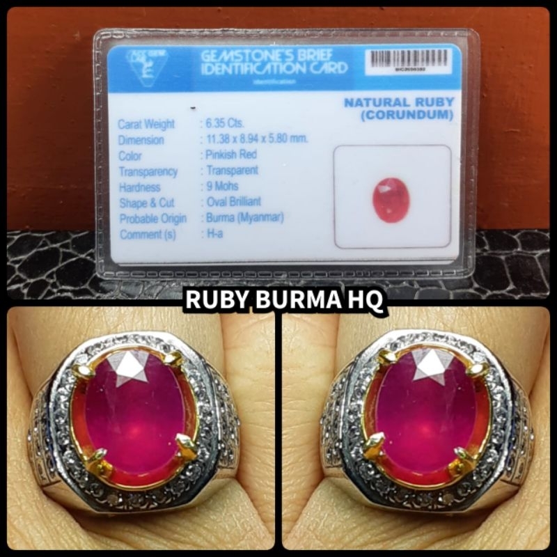 BATU PERMATA RUBY BURMA + RING PERAK SILVER