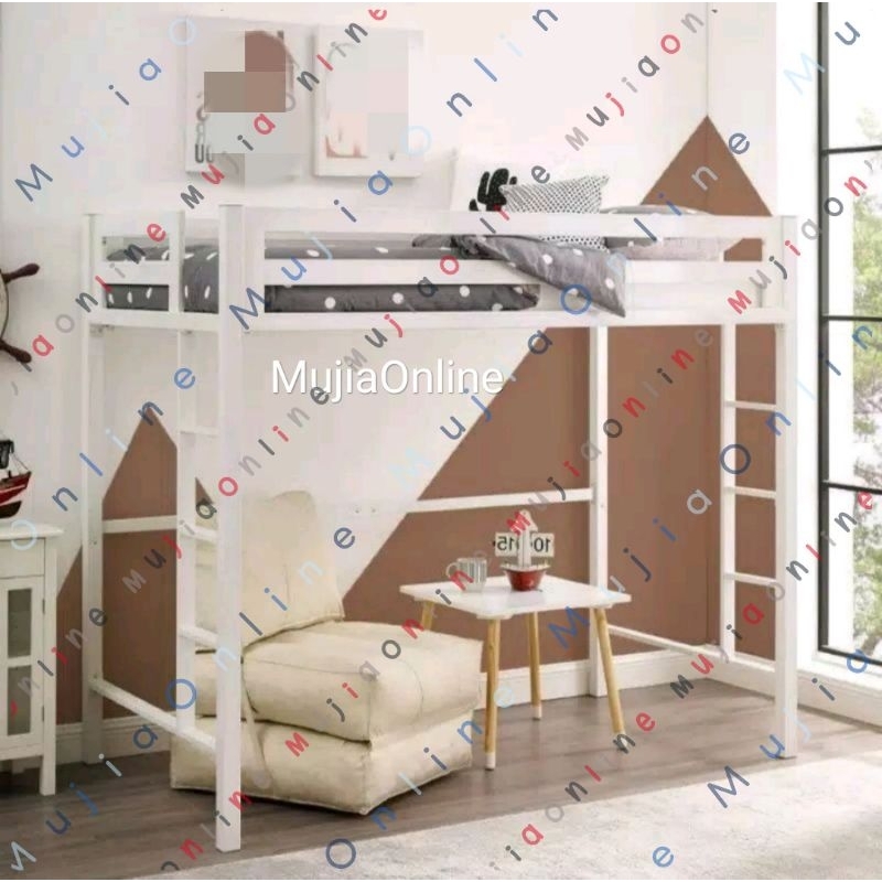 140x200cm Ranjang Besi Atas Bawah Kolong Kosong Upper Bunk Loftbed Minimalis