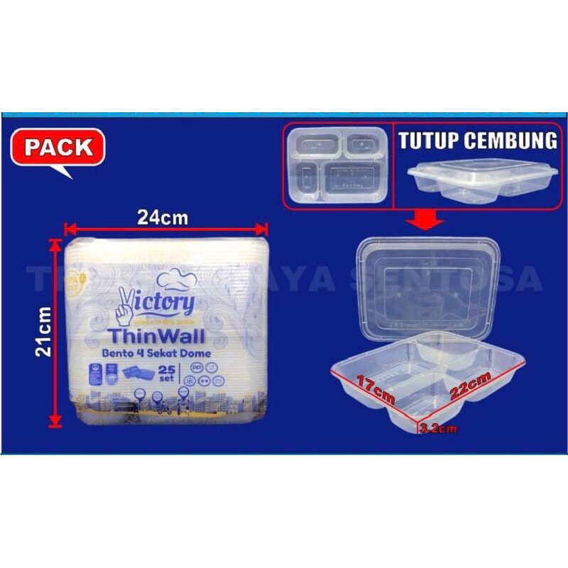 Thinwall Sekat 4 Box Food Container Tray Kotak Makan bento Plastik Murah / cattering