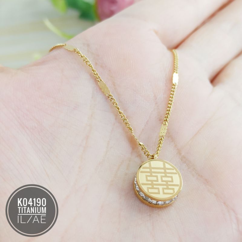 Kalung Titanium plat permata gold K04190