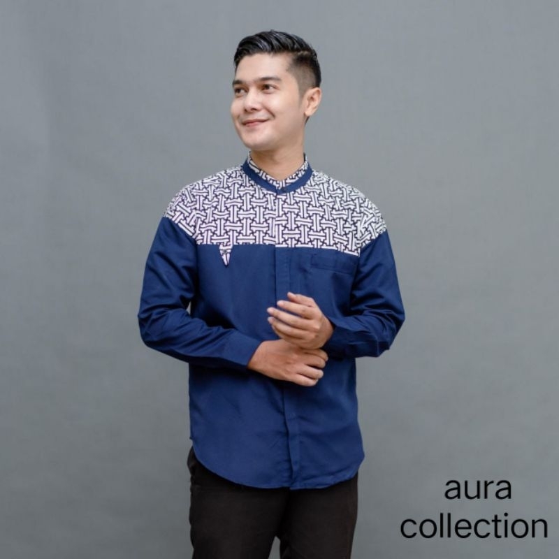 Baju Koko Original Motif Falcon Lengan Panjang Kombinasi Batik Terbaru