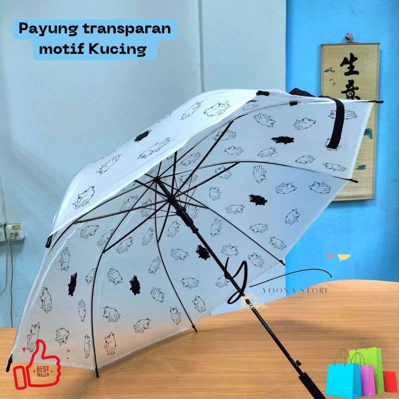 Payung Transparan Motif Cat / Payung Motif kucing Transparan (271)