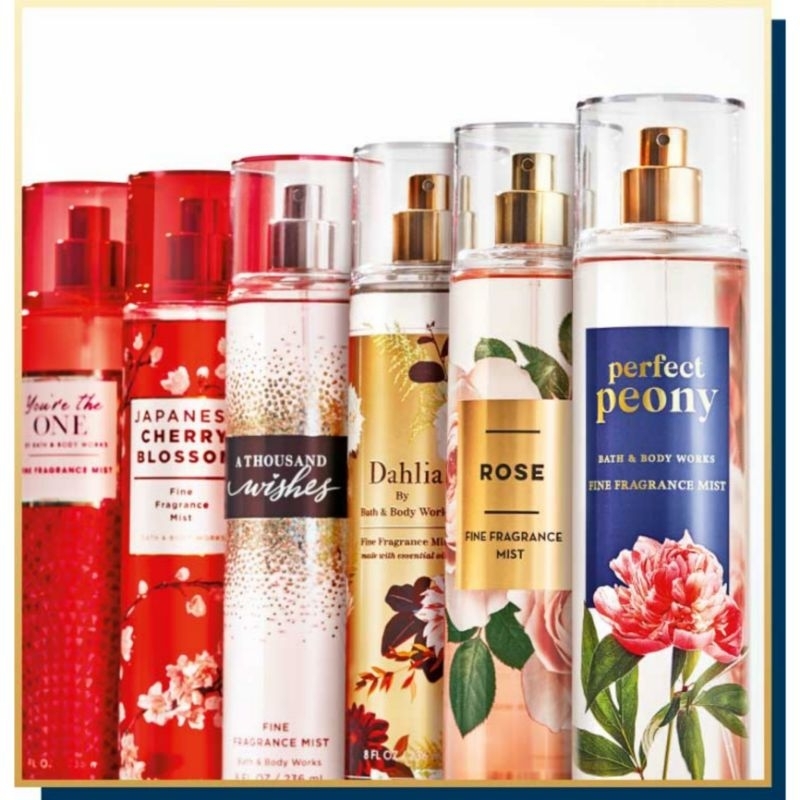 BBW FINE FRAGRANCE MIST 236 ML BATH &amp; BODY WORKS MIX PART 2/2 DARK KISS PINK CHIFFON BAHAMAS SWEET CRANBERRY ROSE GINGHAM HEART OF GOLD FRESH SPARKLING SNOW SUNSHINE MIMOSA WHITE TEA &amp; SAGE ONE IN A MILLION JAPANESE CHERRY BLOSSOM ROSE MOONLIGHT PATH