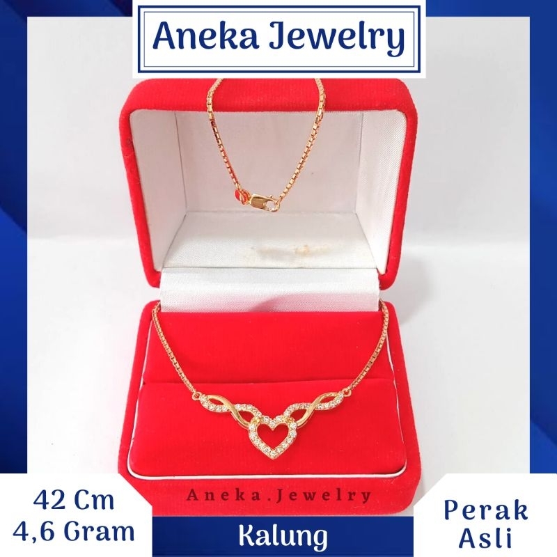 Kalung Koye Gantung Love Mata 2, Sepuh Emas Kuning, Perak 925