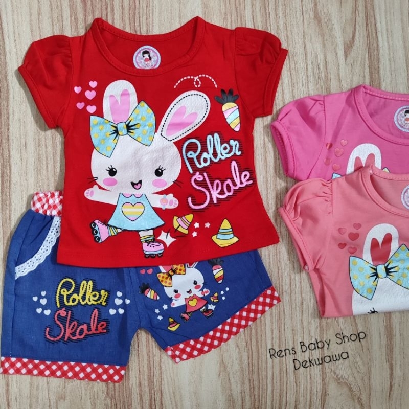 Funglie JEANS Setelan baju kaos kelinci celana katun halus murah anak perempuan cewek HELLO KITTY TSUM-TSUM