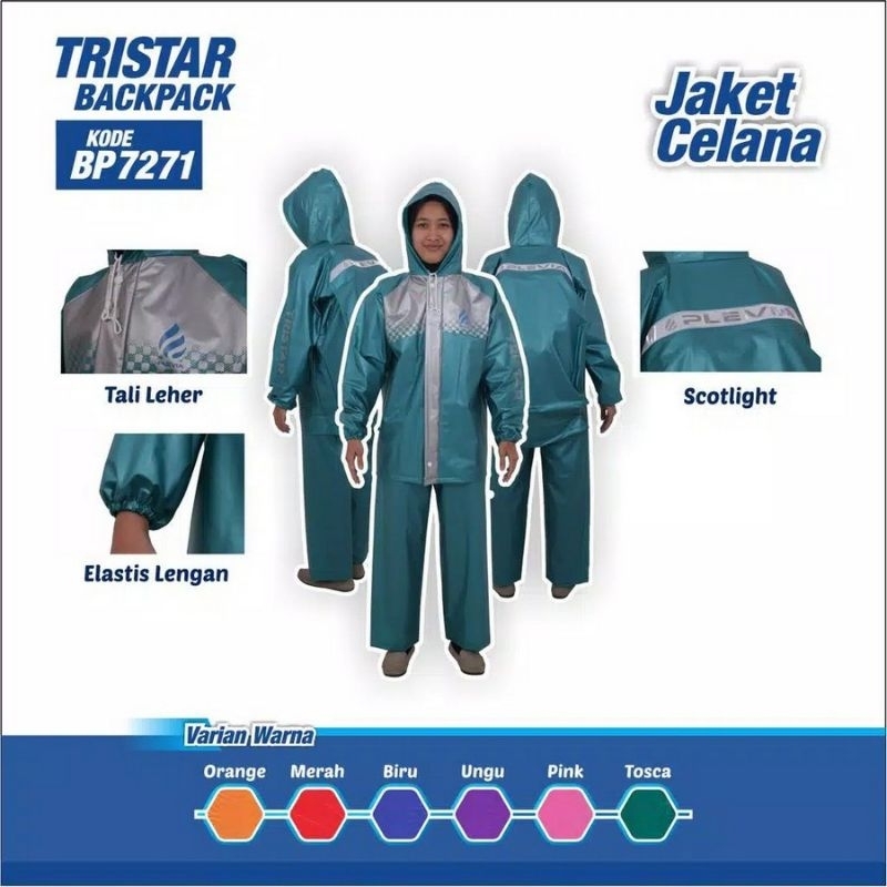 Jas Hujan Jaket Celana Tristar Backpack Setelan Remaja BP7271 Raincoat Mantel Mantol Hujan Plevia