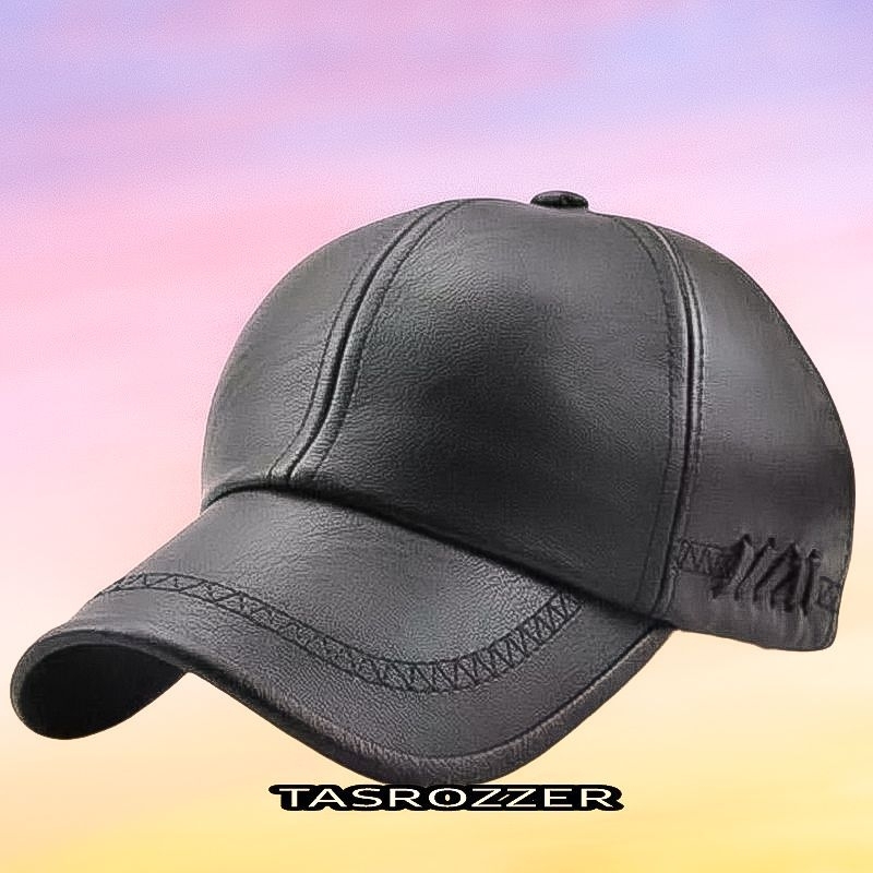 Topi baseball kulit domba asli motif zig-zag sulam