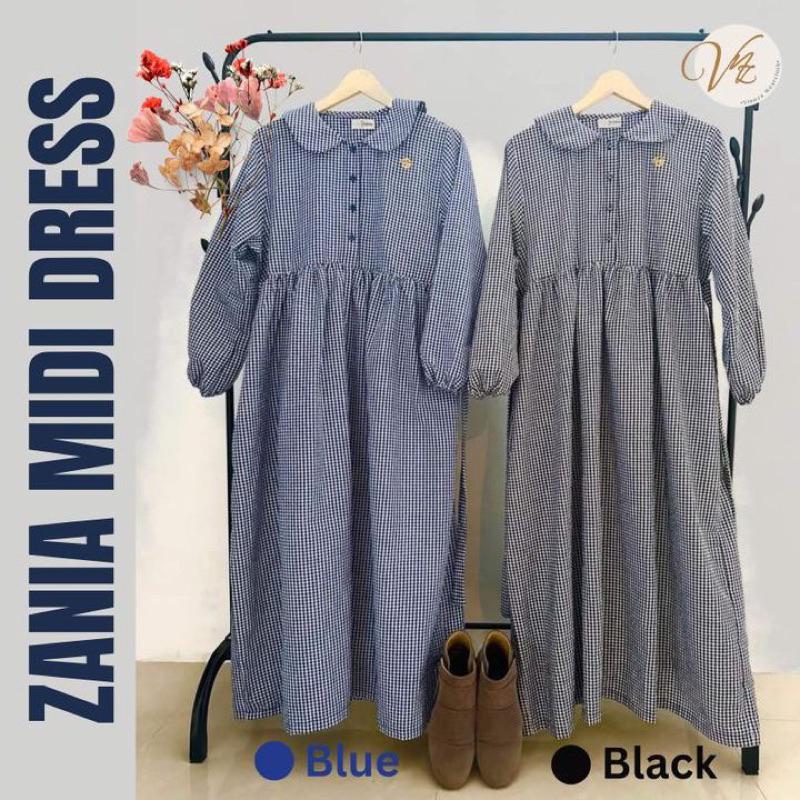 Zania Midi Dress Crinkle Import Motif Busui Friendly