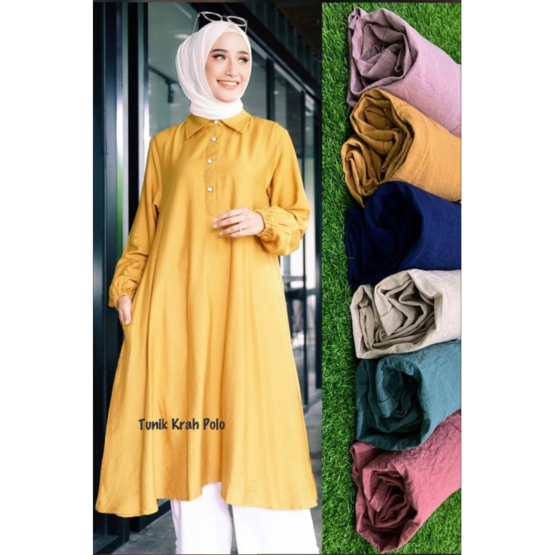Tunik Krah Polo | Winody | Bahan Linen Crinkle Premium