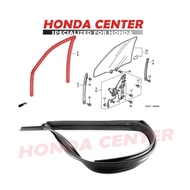 Asli original honda,karet runchannel chanel karet bulu kaca rel naik turun kaca pintu depan kiri kanan mobil honda civic vti vtis 2001 2002 2003 2004 2005