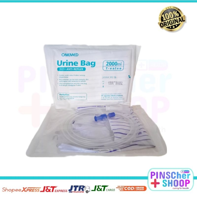 Urine Bag 2000 Ml T Valve Onemed Anti Reflux Kantong Urin / Pcs