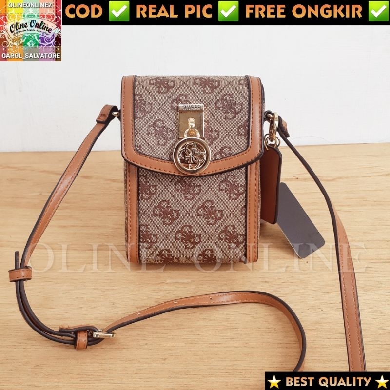 (WODB) tas jensen hp phone holder free box selempang ada tali panjang beige pink, white,brown logo batik ciayumajalengka cirebon indramayu majalangka readystock instan sindanglaut brebes ciledug gs tanjung gb tegal