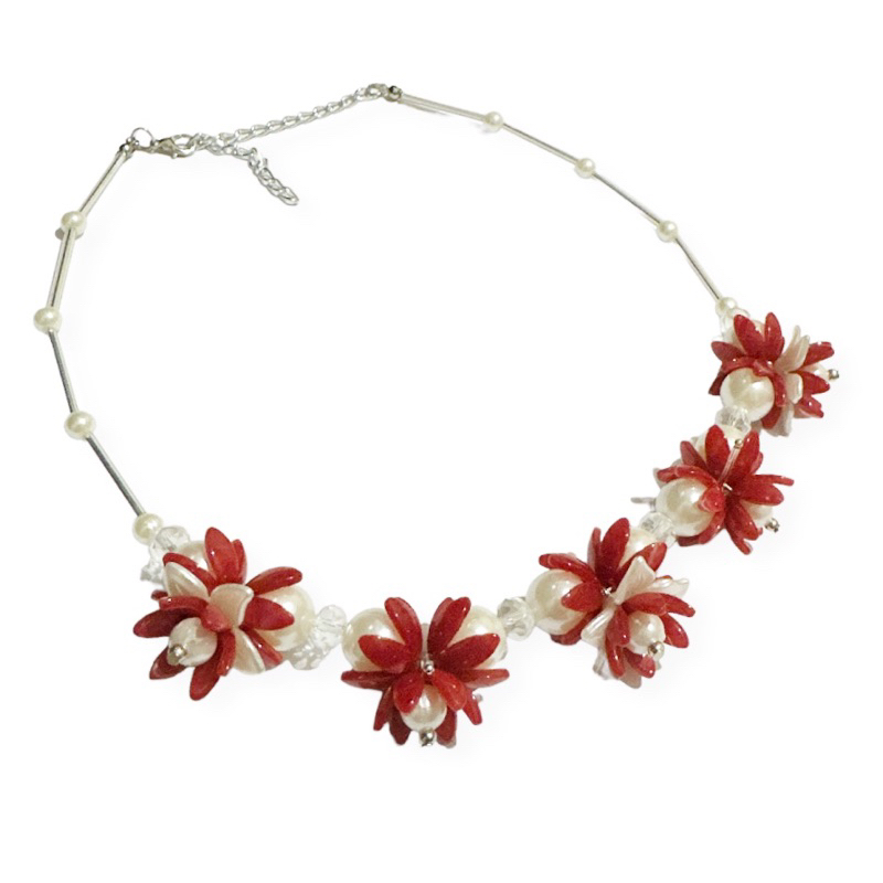 Cassandra Flowery Pearl Crystal Necklace Kalung Hijab Panjang Bunga Mutiara Motif Marmer Marble