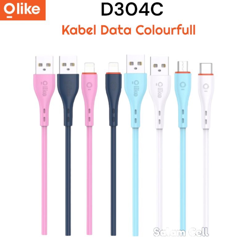 Kabel Data Olike D304C D304L D304M Colourfull Micro Usb Type-C Lightning Original Garansi Resmi