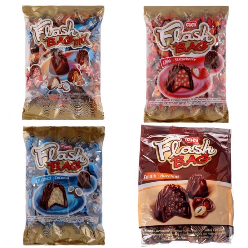 

Cici Flash Bag Chocolate 300gr / Cokelat / Coklat / Cici / Flash / Bag / Chocolate / 300gr / Hazelnut / Coconut / Strawberry / Assortment / KM