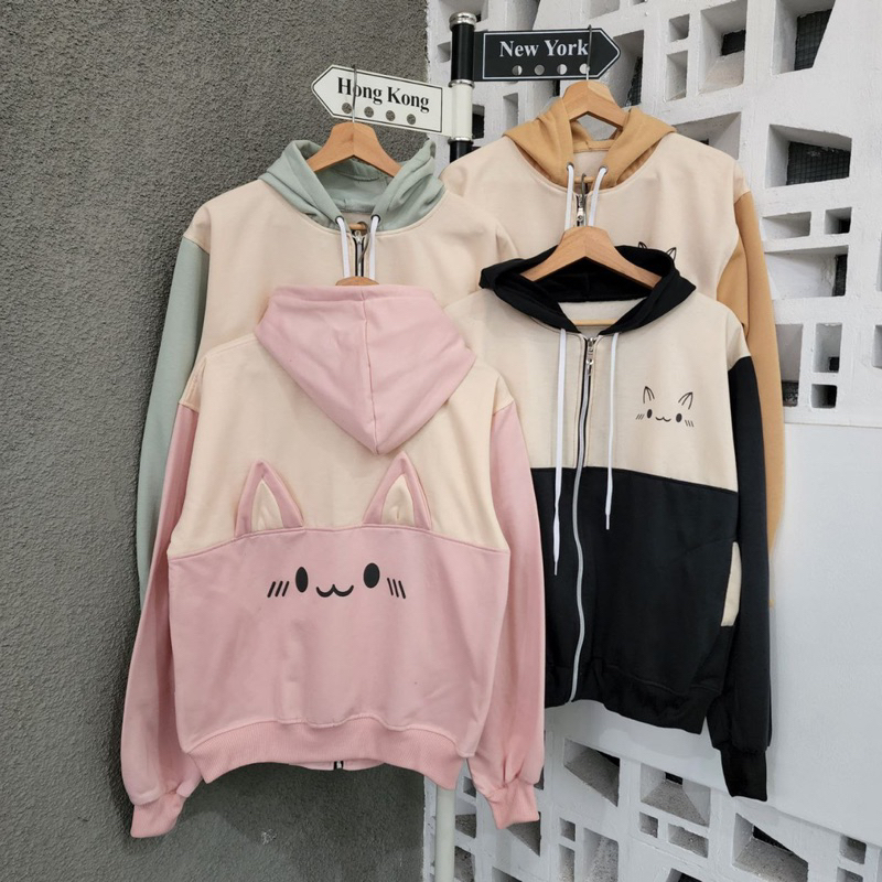 Sweater perempuan MOCHIO CAT ZIPPER