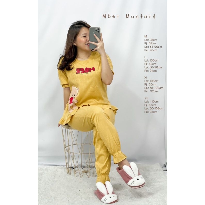 MDLV ~ Baju Tidur Mber Mustard CP Spandek Import