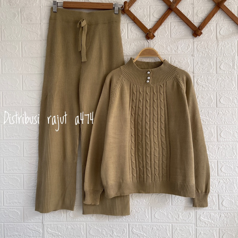 ONESET SWEATER RAJUT HOZURA SETELAN CELANA KULOT RAJUT WANITA