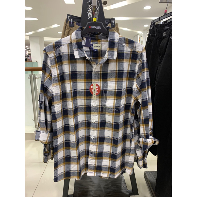 Kemeja lengan panjang kotak kotak pria flanel merek NEVADA original 100% super keren super kece
