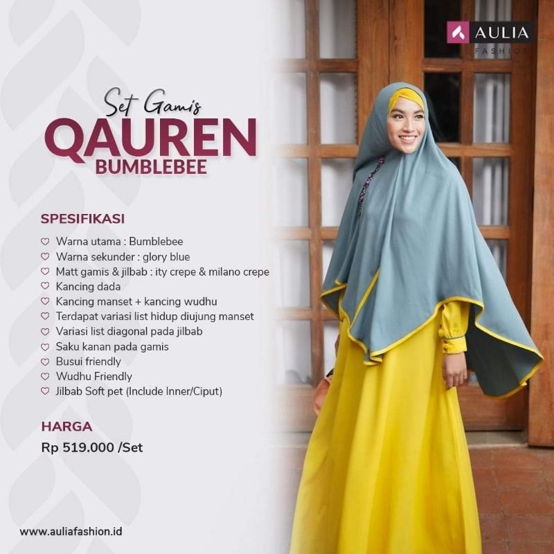 SET GAMIS AULIA QAUREEN BUMBLEBEE/GAMIS SET HIJAB SYARI