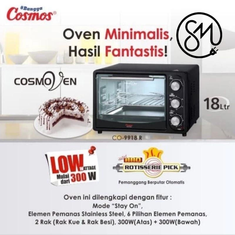 Oven Listrik Cosmos CO-9918 R 18 Liter CO9918R Rottiserie Low watt