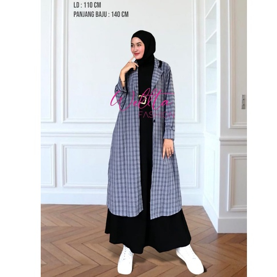 SET OUTER DRESS NAKILA GISTA MOTIF KOTAK BEST QUALITY DESAIGN ORI ZAHIN DAN WELTA