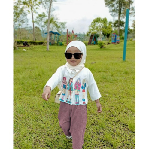 Zahra Setelan Anak Perempuan Marzia Crop Bahan Crinkle | Pakaian Anak Terlaris Umur 1 - 7  Tahun