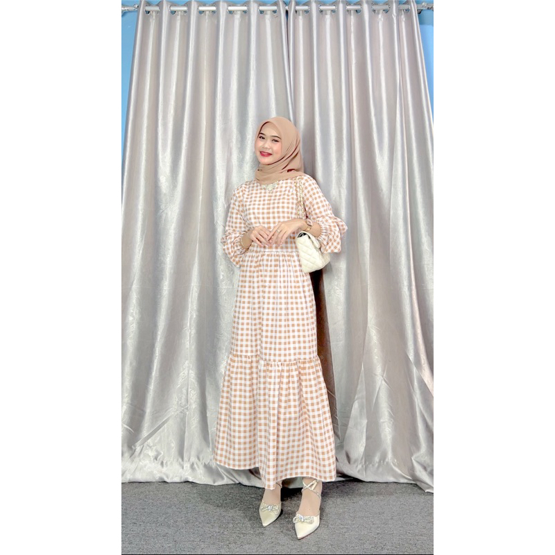 Zaina Maxi | Dress Kotak Kotak Katun | Gamis Lebaran 2023 | Fashion Muslim Gamis Wanita Termurah |