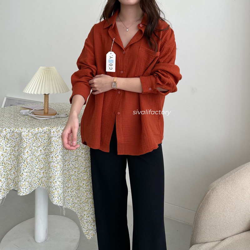 SIVALI Kyra Top || Kemeja Wanita Oversize - Basic Shirt Kemeja Polos Atasan Kerja Lengan Panjang