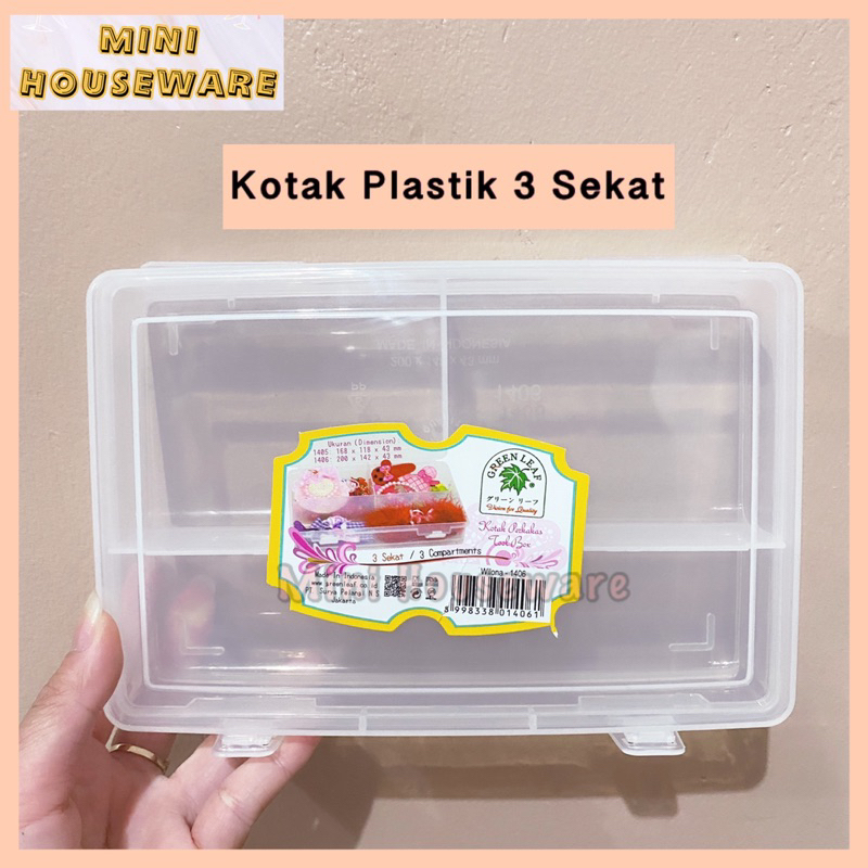 Kotak Plastik 3 Sekat / Kotak Perkakas Serbaguna Green Leaf 1406