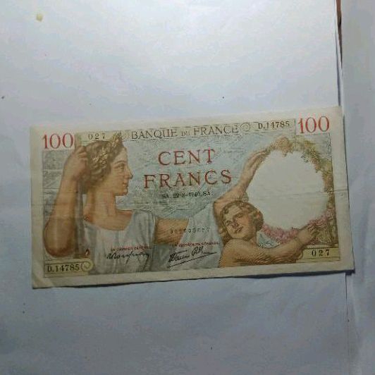 Uang Kertas Kuno Perancis 1930 Cent Francs VF