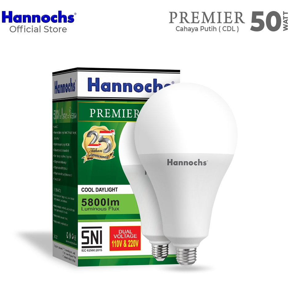 Hannochs Premier Bohlam Lampu LED 25-30-40-50 Watt Cool Daylight Putih