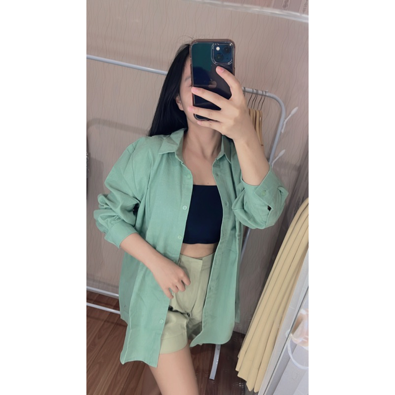 LINEN SHIRT OVERSIZED SAGE GREEN