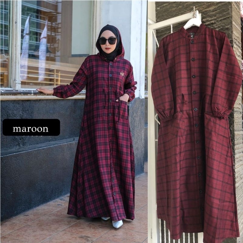 ZAHRA HOODIE / DRESS HOODIE BAHAN KATUN ZARA / GAMIS HOODIE MOTIF KOTAK / DRESS MURAH VIRAL