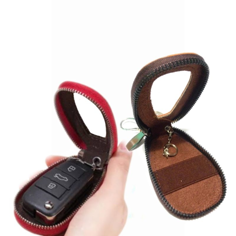 dompet kunci remote keyless mobil Toyota kulit asli model oval dompet STNK kulit