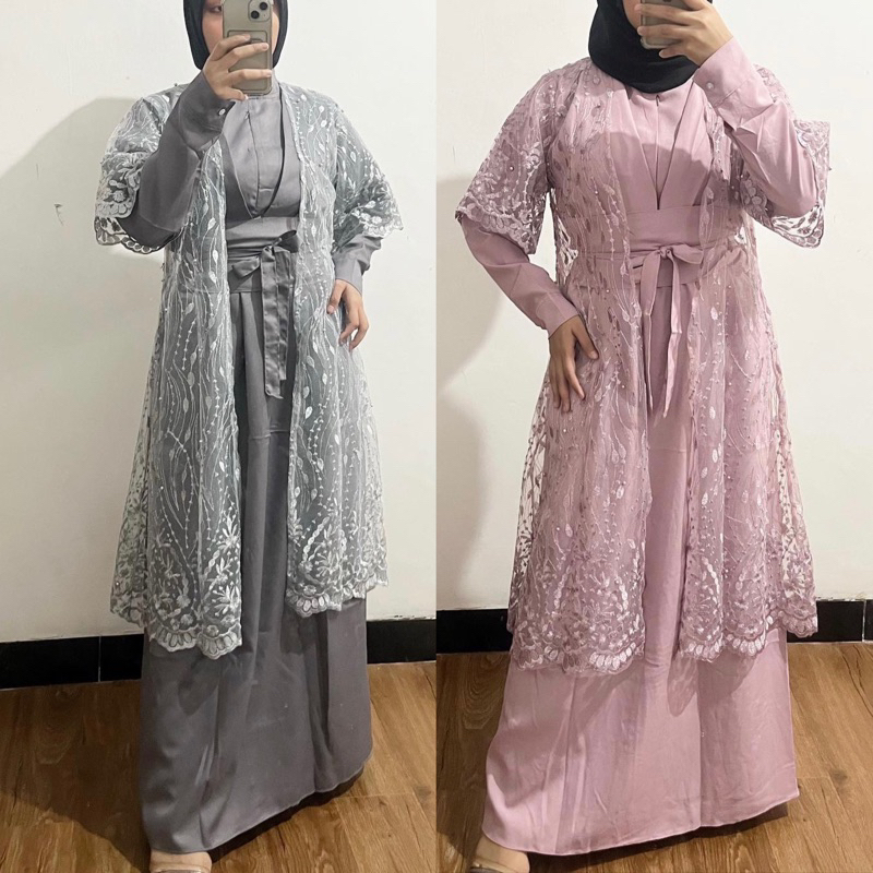 DRESS GAMIS KONDANGAB BUSUI FREE BELT TILE BRUKAT BROKAT MUSLIM PANJANG