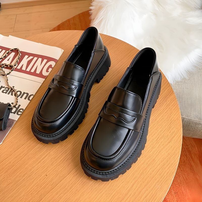 Sepatu flats Loafers slip on Bahan Kulit Gaya Harajuku Ulzzang Untuk Wanita 37-40 Docmart Wanita Dassi 01