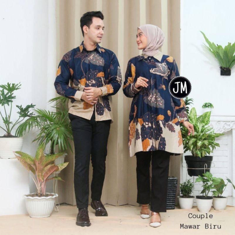 Batik couple pasangan tunik batik lengan panjang model kancing depan busui