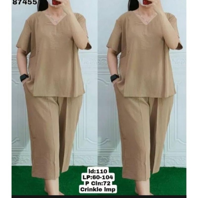 one set pajamas lengan pendek polos crinkle airflow