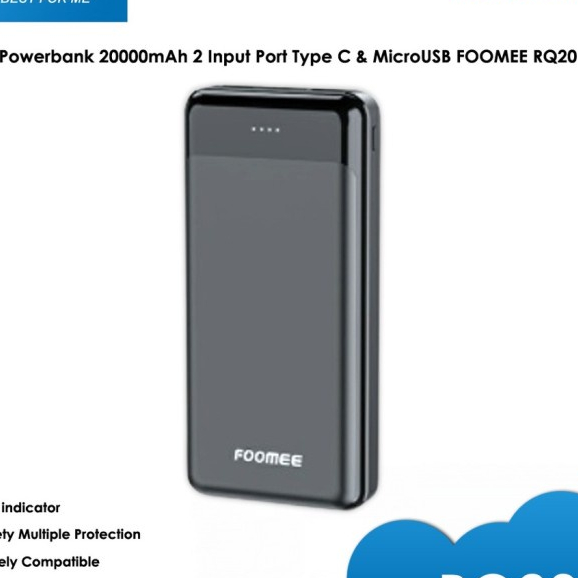 Powerbank 20000Mah 2 Input Port Type C & Microusb Foomee Rq20