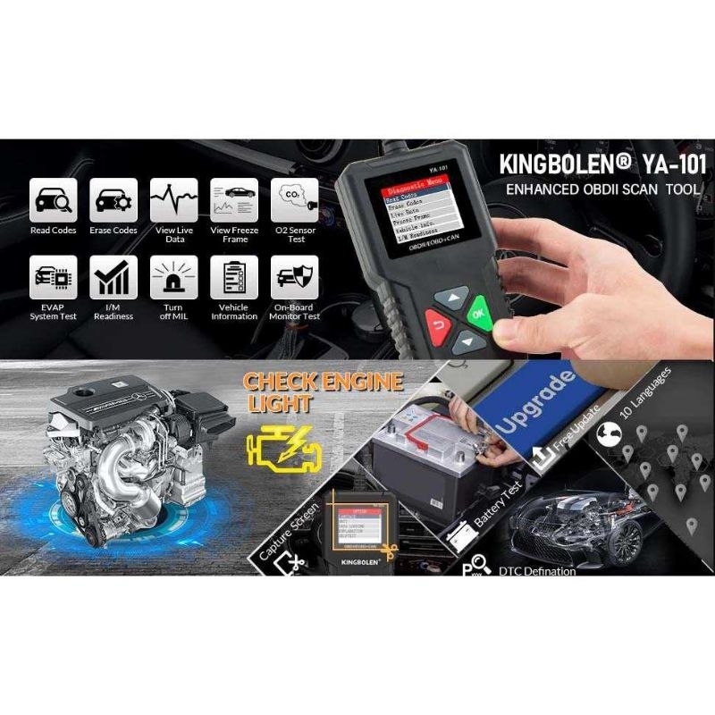 KINGBOLEN Pembaca Kode Diagnostik Mobil OBD2 Car Engine Scanner Tool - YA101