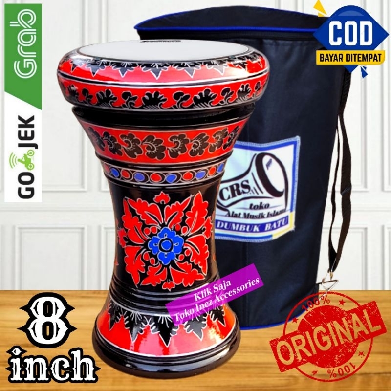 Gendang Atau Darbuka Kayu 8 inch Hitam Merah Rolling Putih