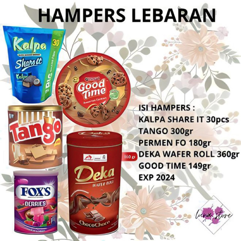 

Hampers Lebaran/parcel Lebaran/hampers kue kaleng/paket kue kaleng/hantaran Lebaran/hantaran kue kaleng/tango kaleng/good time kaleng/permen fox/permen Yupi/gerry butter cookies/deka wafer roll/kalpa share it/bengbeng share it