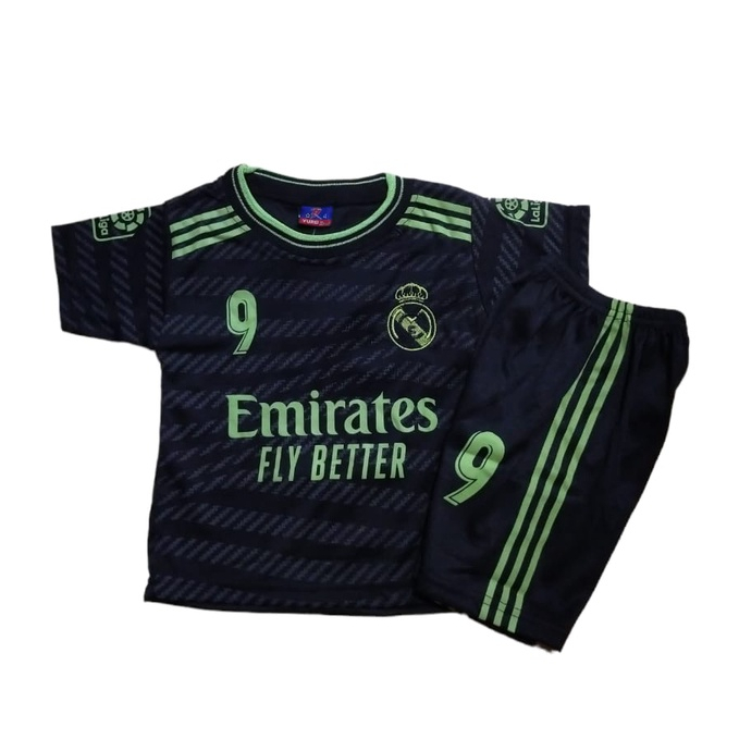 SETELAN BAJU BOLA ANAK REAL MADRID HITAM TERBARU 2022-2023 / BISA COD SET BOLA ANAK LAKI LAKI TERBAR