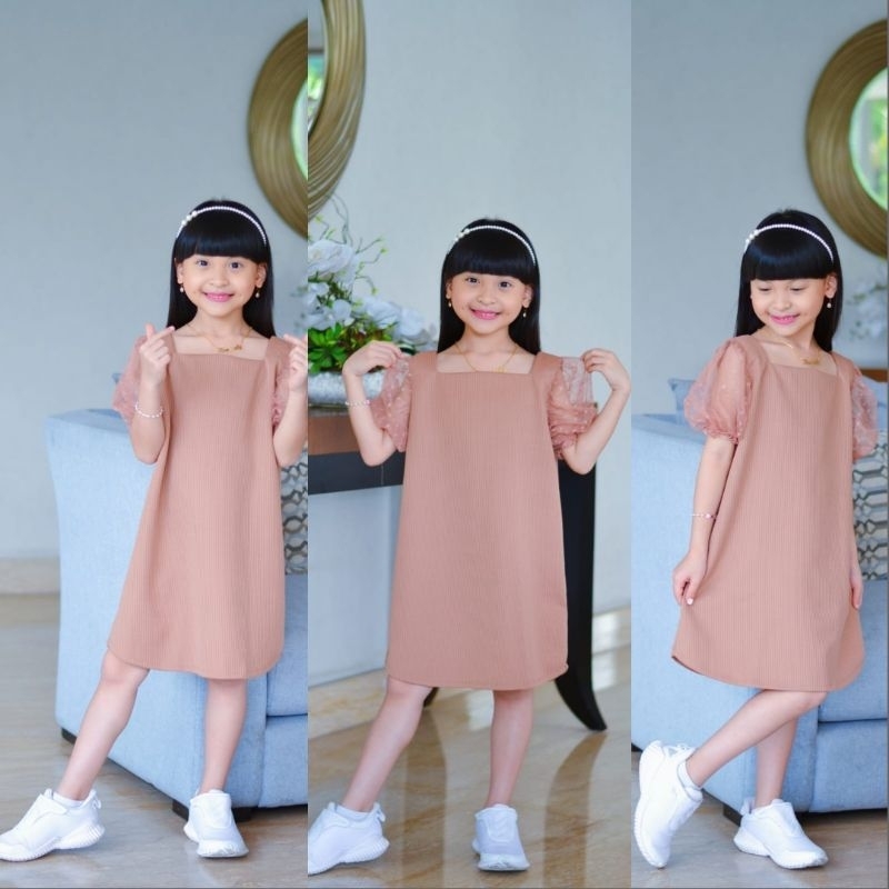 6-10 Tahun Dress Moana JUNIOR Bahan Mango Knit mix Tutu Polcadot | Dress Anak Pesta Dress Anak Lucu Kekinian